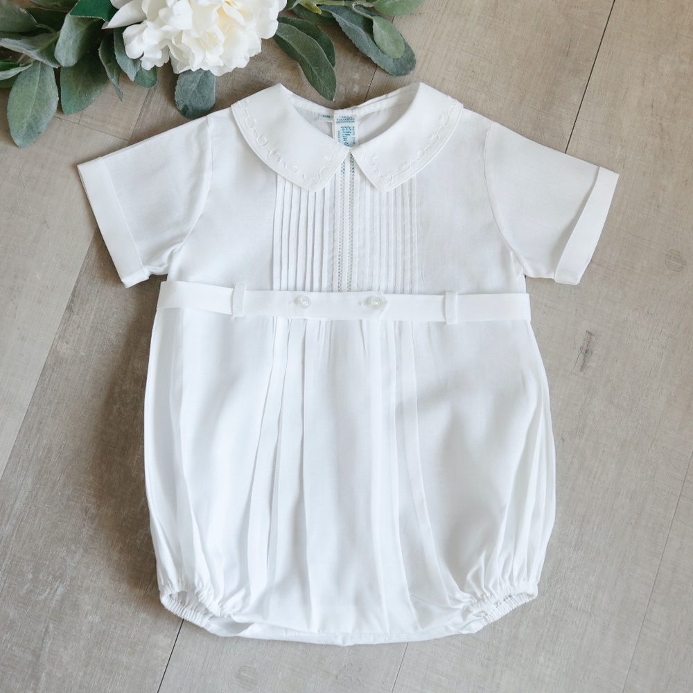 Boy's White Heirloom Romper Feltman Brothers Belted Special Occasion 6 Month NEW
